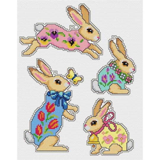 Orchidea Plastic Canvas Counted Cross Stitch Kit With Plastic Canvas Easter Bunnies Set of 4 Designs